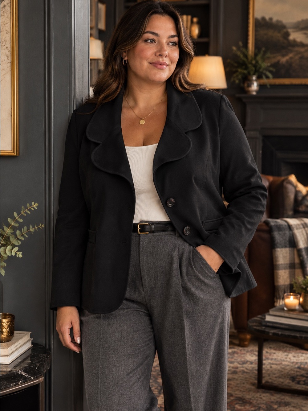 Ellen Tracy Luxury 2 Button Lined Black Jacket Blazer